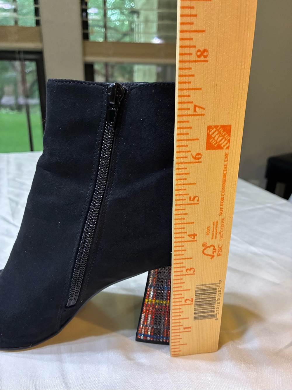 Betsey Johnson Kassie Black Suede Ankle Boots with Multicolor Rhinestone Heels - Picture 5 of 8